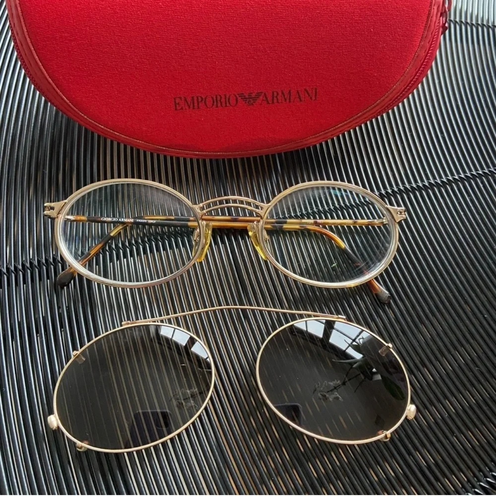 Emporio Armani Eyeglasses Gold Frame with Sunglass clip ons 194 743 50 20 135 - Picture 6 of 12